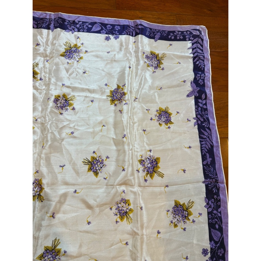Jo Copeland Floral Bouquet Scarf Coquette 1960s | Purple Cream | 35" Square - Picture 7 of 10